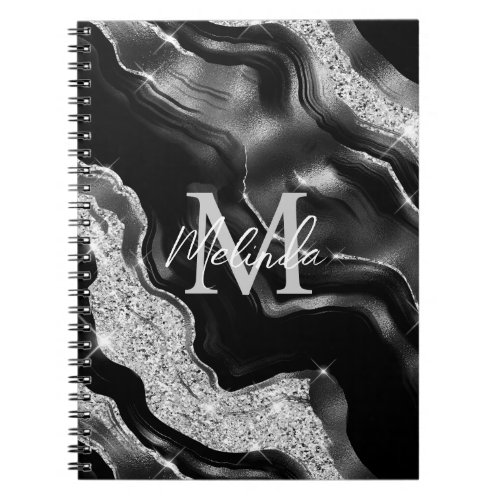 Black and Silver Abstract Agate Notebook