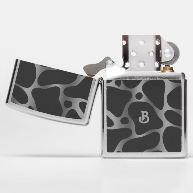 Black and silver abstract giraffe pattern zippo lighter (Opened)