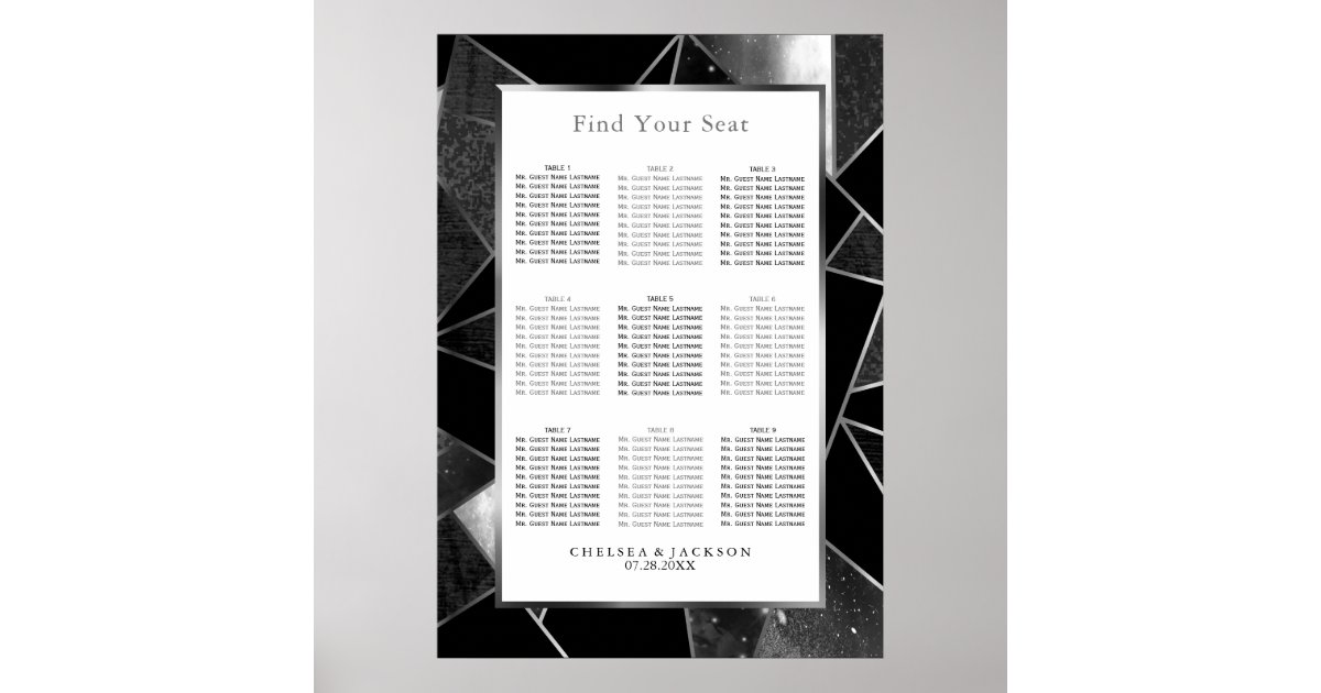 Black and Silver Abstract - Seating Chart (9) | Zazzle