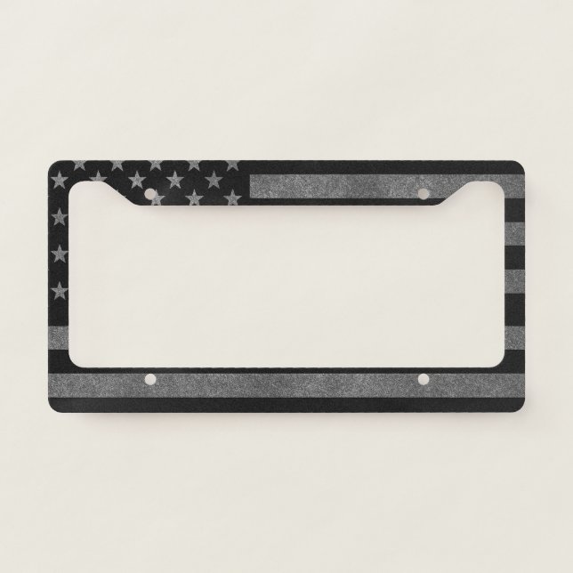 Black and Silver American Flag | American Flag License Plate Frame (Front)