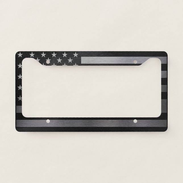 Black and Silver American Flag | American Flag License Plate Frame (Front)