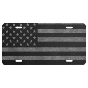 Black and Silver American Flag Minimalist Grunge License Plate