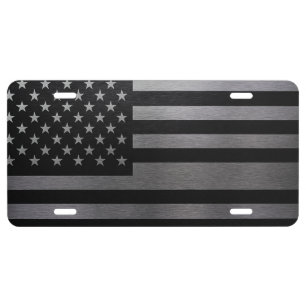Black and Silver American Flag Minimalist Grunge License Plate