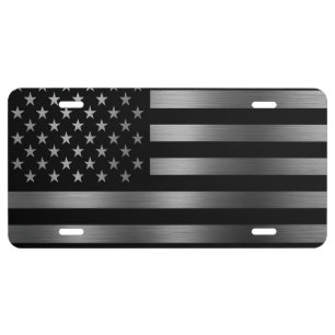 Black and Silver American Flag  Minimalist Grunge  License Plate