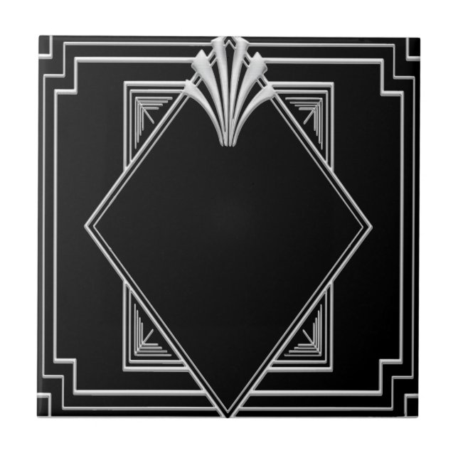 Black and Silver Art Deco Ceramic Tile. Ceramic Tile (Front)