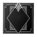 Black and Silver Art Deco Ceramic Tile. Tile