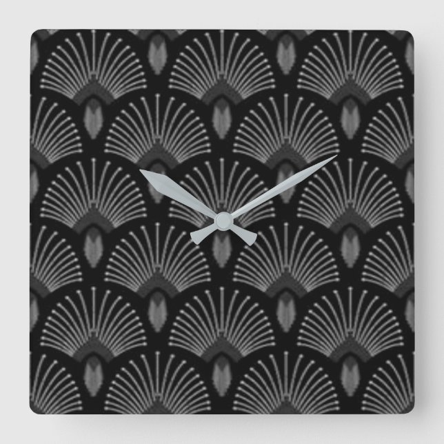  Black and Silver Art Deco Fan Design Clock (Front)