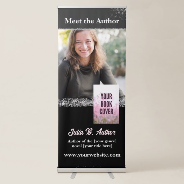 Black and Silver Author Book Signing Book Launch  Retractable Banner (Front)