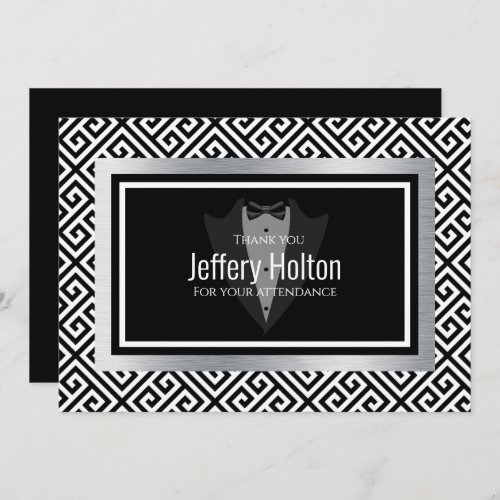 Black and silver Bachelor party Thank You Card