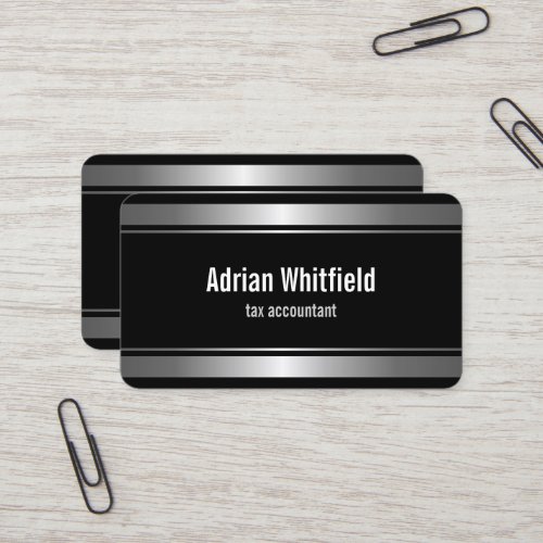 Silver Bar Borders Black Accountant Business Cards