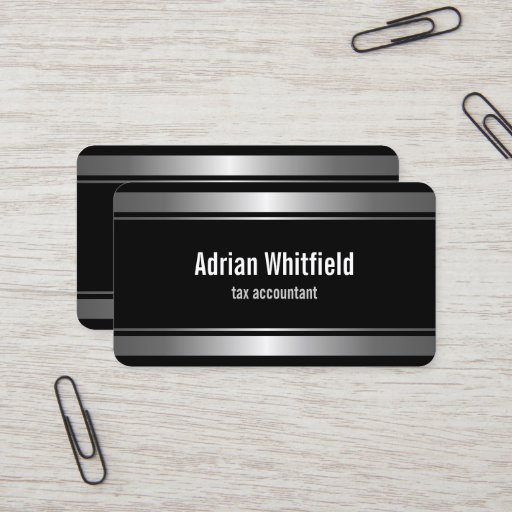 Customizable Silver Bar Borders Black Accountant Business Cards