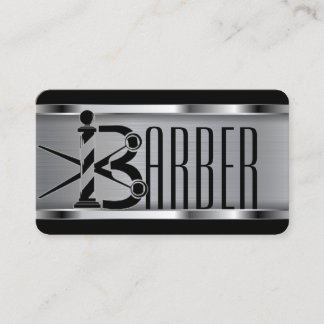 Black and silver barber logo business card
