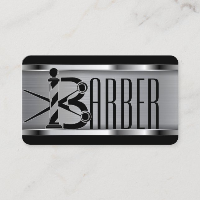 Black and silver barber logo business card (Front)