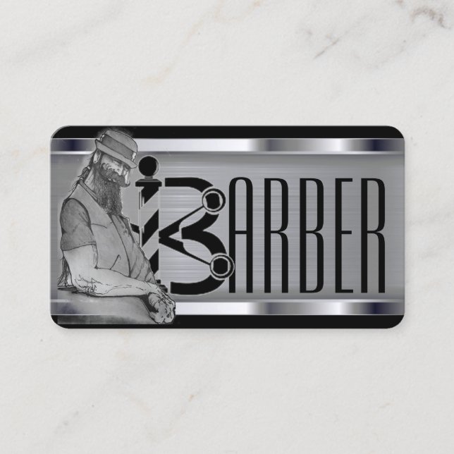 Black and silver barber logo business card (Front)