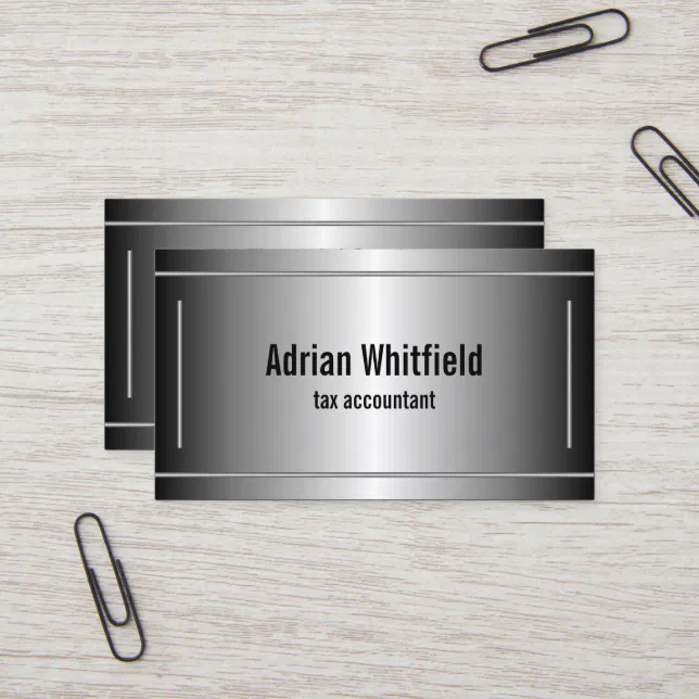 Black and Silver Bars Horizontal Accountant Business Card (Front/Back In Situ)