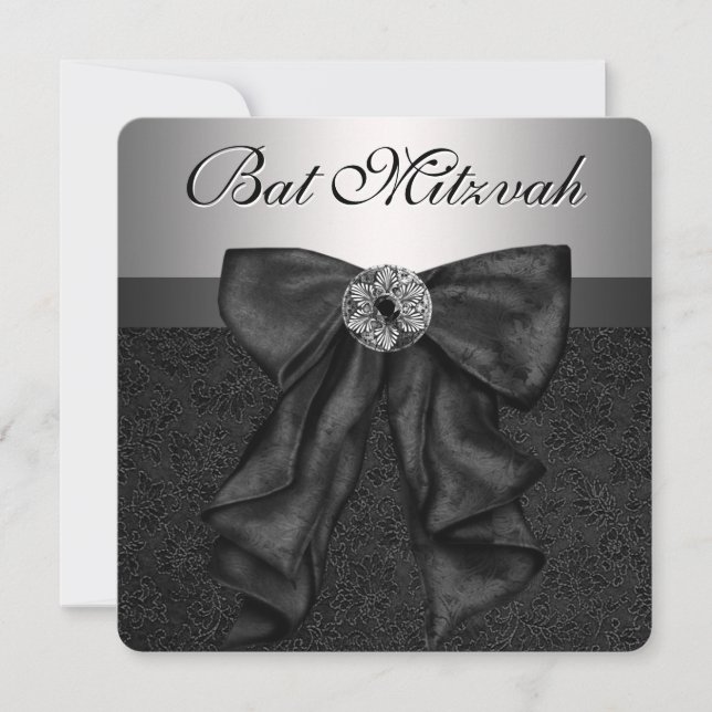 Black and Silver Bat Mitzvah Invitation (Front)