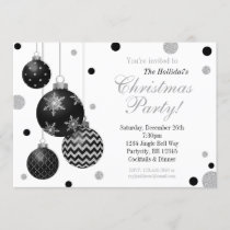 Black and Silver Bauble Christmas Party Invitation