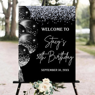 Black and Silver Birthday Welcome Sign Adult Birth