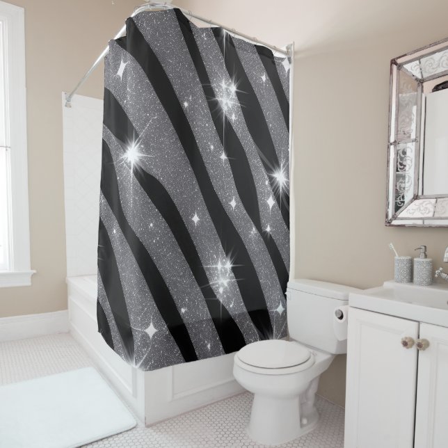 Black and Silver Bling Shower Curtain (In Situ)