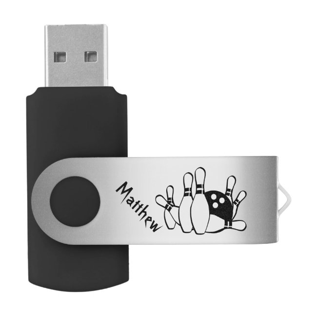 Black and Silver Bowling Sports USB Flash Drive