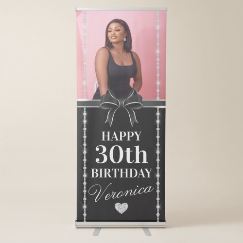 Black and Silver Bows and Diamonds Birthday  Retractable Banner