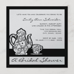 Black and Silver Bridal Tea Shower Invitation