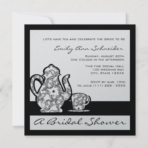 Black and Silver Bridal Tea Shower Invitation