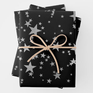 Black and Silver Celestial Star Wrapping Paper
