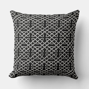 Black and Silver Celtic Knot Pattern Throw Pillow