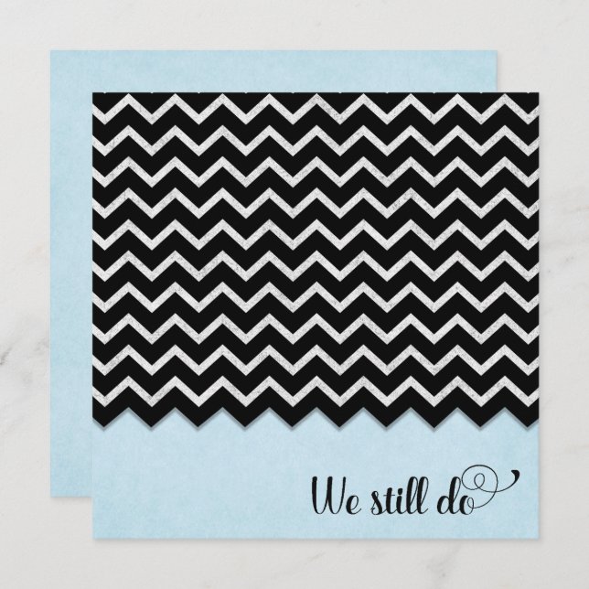 black and silver chevron design on blue invitation (Front/Back)