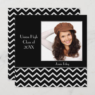 Black and Silver Chevron Graduation Invitation