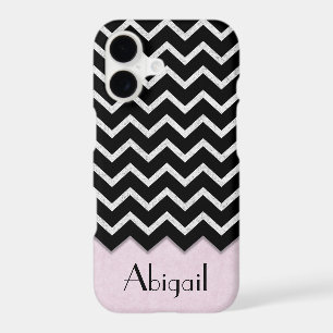 Black and Silver Chevron Pattern with Pink iPhone 17 Case