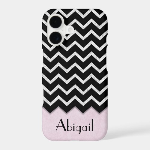 Black and Silver Chevron Pattern with Pink iPhone 17 Case