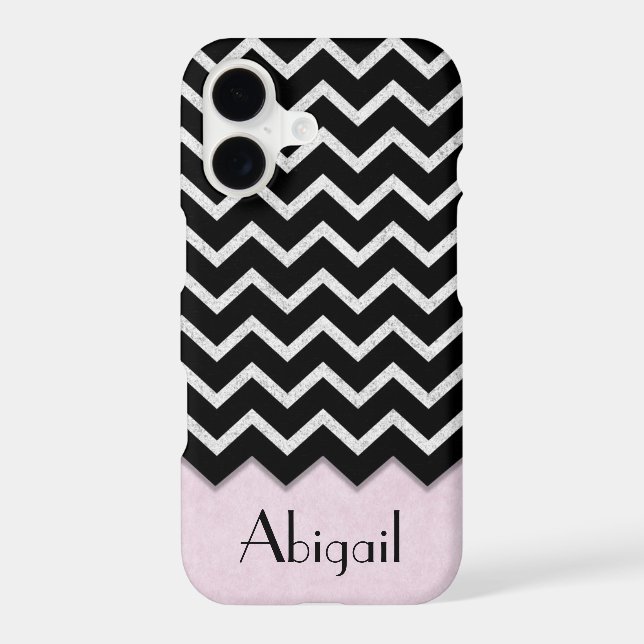 Black and Silver Chevron Pattern with Pink Case-Mate iPhone Case (Back)