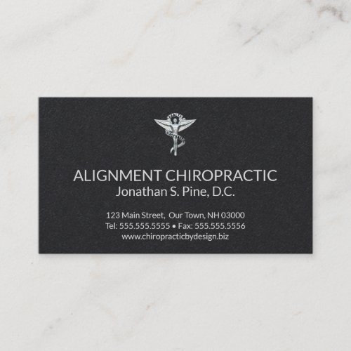 Black and Silver Chiropractic Emblem Chiropractor Business Card