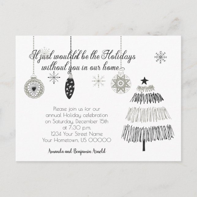 Black and Silver Christmas Holiday Party Invite | (Front)