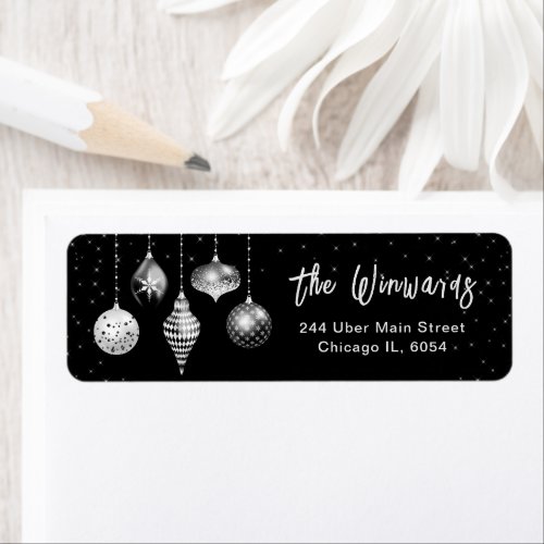Black and Silver Christmas Ornaments Label