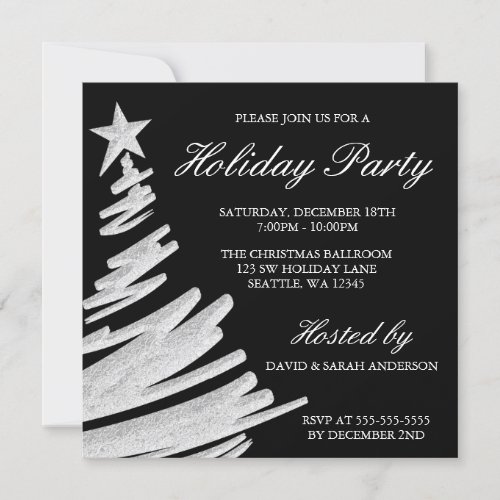 Black and Silver Christmas Tree Holiday Party Invitation