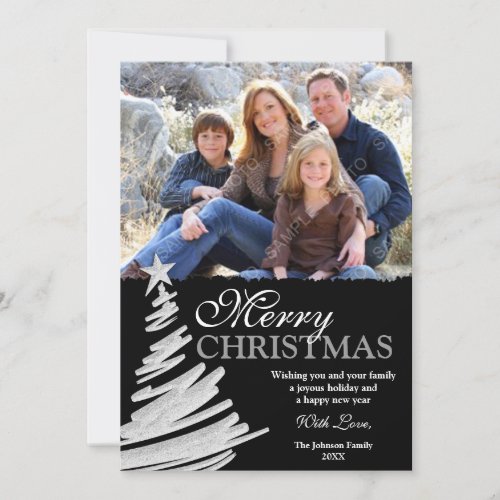 Black and Silver Christmas Tree Holiday Photo Card