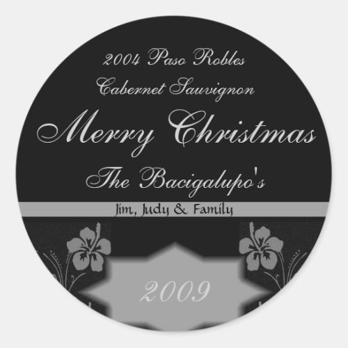 Black and Silver Christmas Wine LARGE Labels