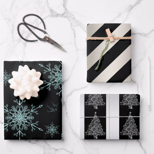 Black and Silver Christmas Wrapping Paper Sheets