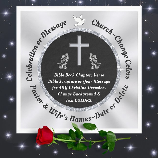Black and Silver Church or Christian Napkins (Christian Napkins for your Church Anniversary Party, Pastor Anniversary Party, Religious Celebration)