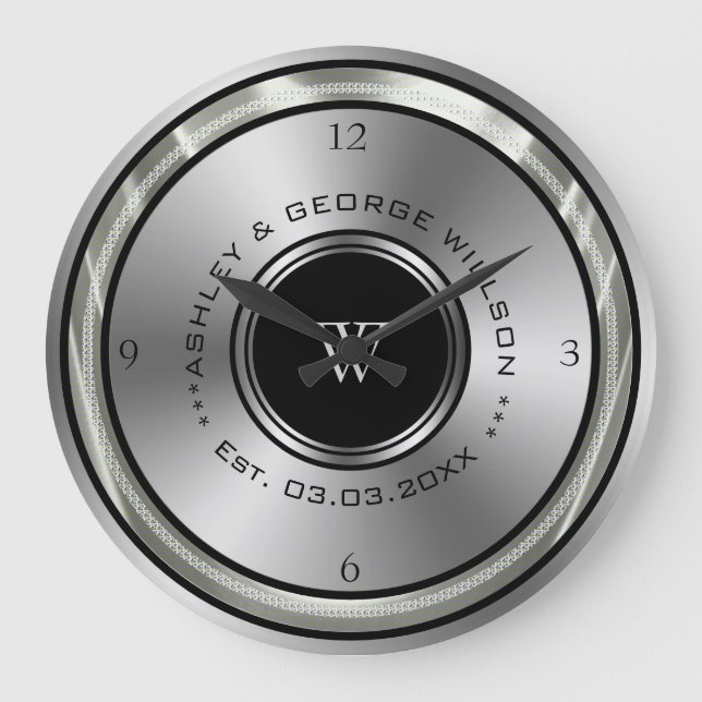 Black And Silver Circle Large Clock (Front)