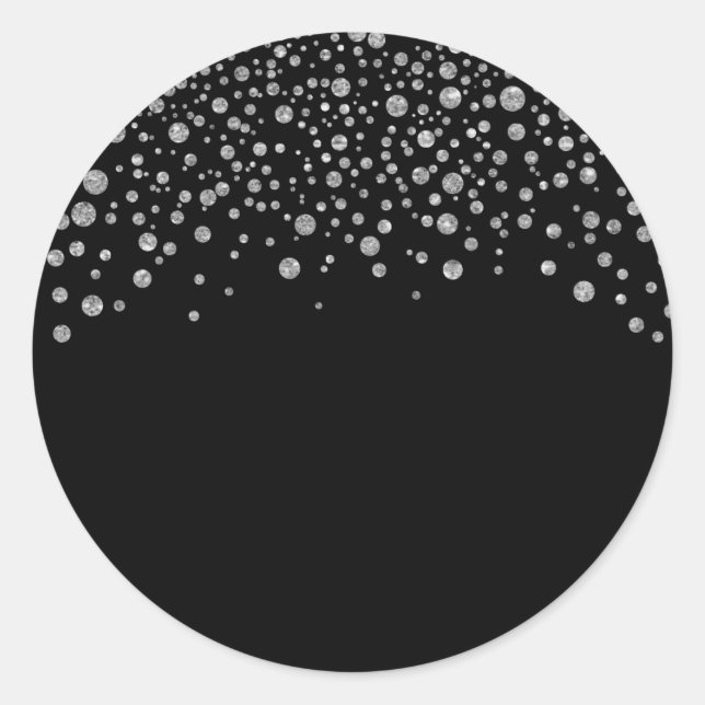 Black and Silver Confetti Classic Round Sticker (Front)