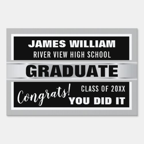 Black And Silver Congrats Graduate 2020 Sign