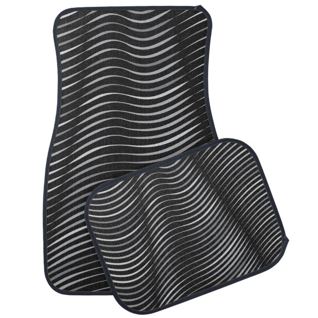 Black and Silver Contemporary Abstract Car Floor Mat (Set)