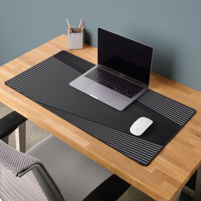 Black and Silver Contemporary Abstract Desk Mat (Office 2)