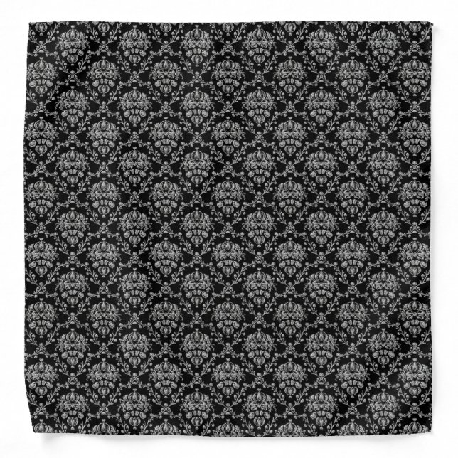 Black and Silver Damask Bandana (Front)