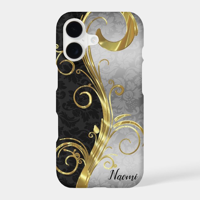Black And Silver Damask Case-Mate iPhone Case (Back)