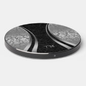 Black and silver damask dynamic design wireless charger  (Front 2)